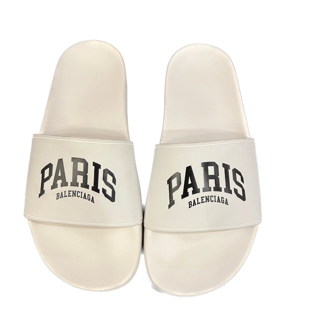 Balenciaga Cities Paris White Pool Slide Sandals Sz 9 - Picture 2 of 7